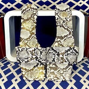 Black and white snake square toe flat slide sandals